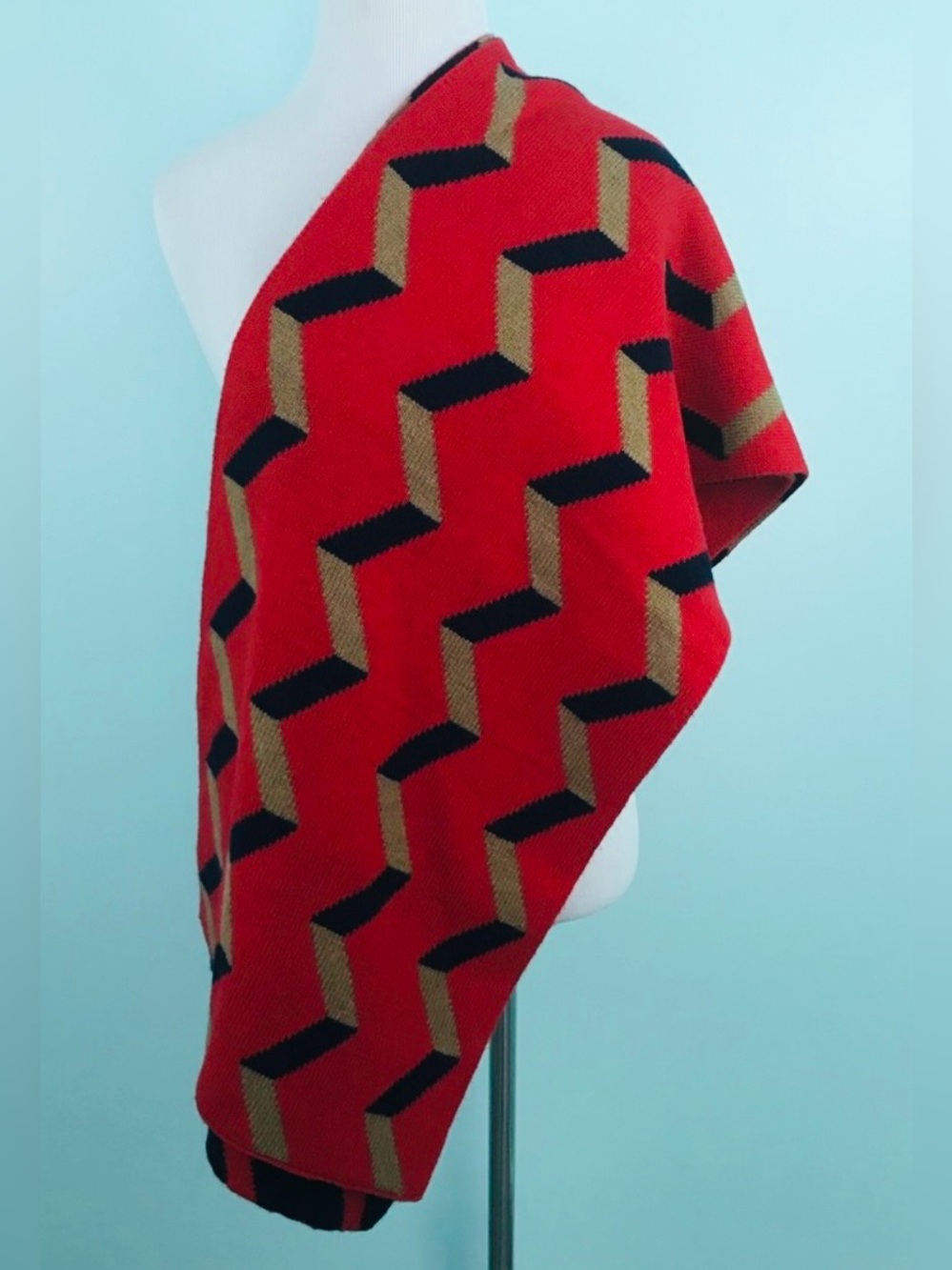 J. Crew Chevron and Stripe Red, Tan & Navy Geometric Knit Scarf - Picture 5 of 9